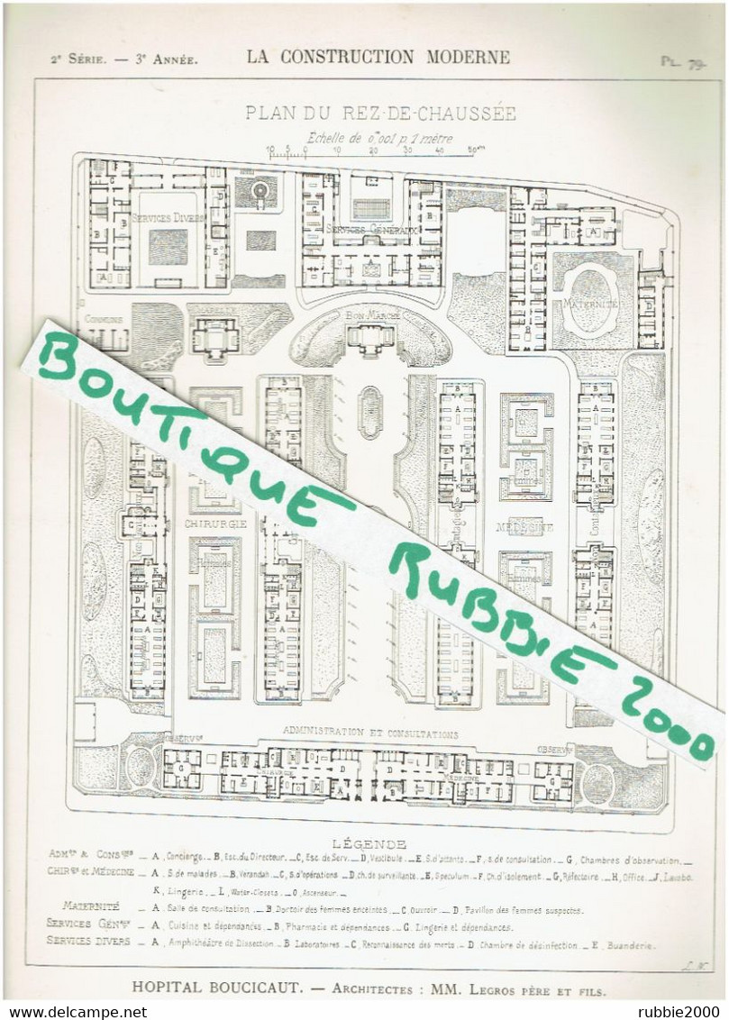 4 PLANS DESSINS 1897 PARIS 15° HOPITAL BOUCICAUT Rue De La Convention MAGASIN AU BON MARCHE ARCHITECTES LEGROS - Paris