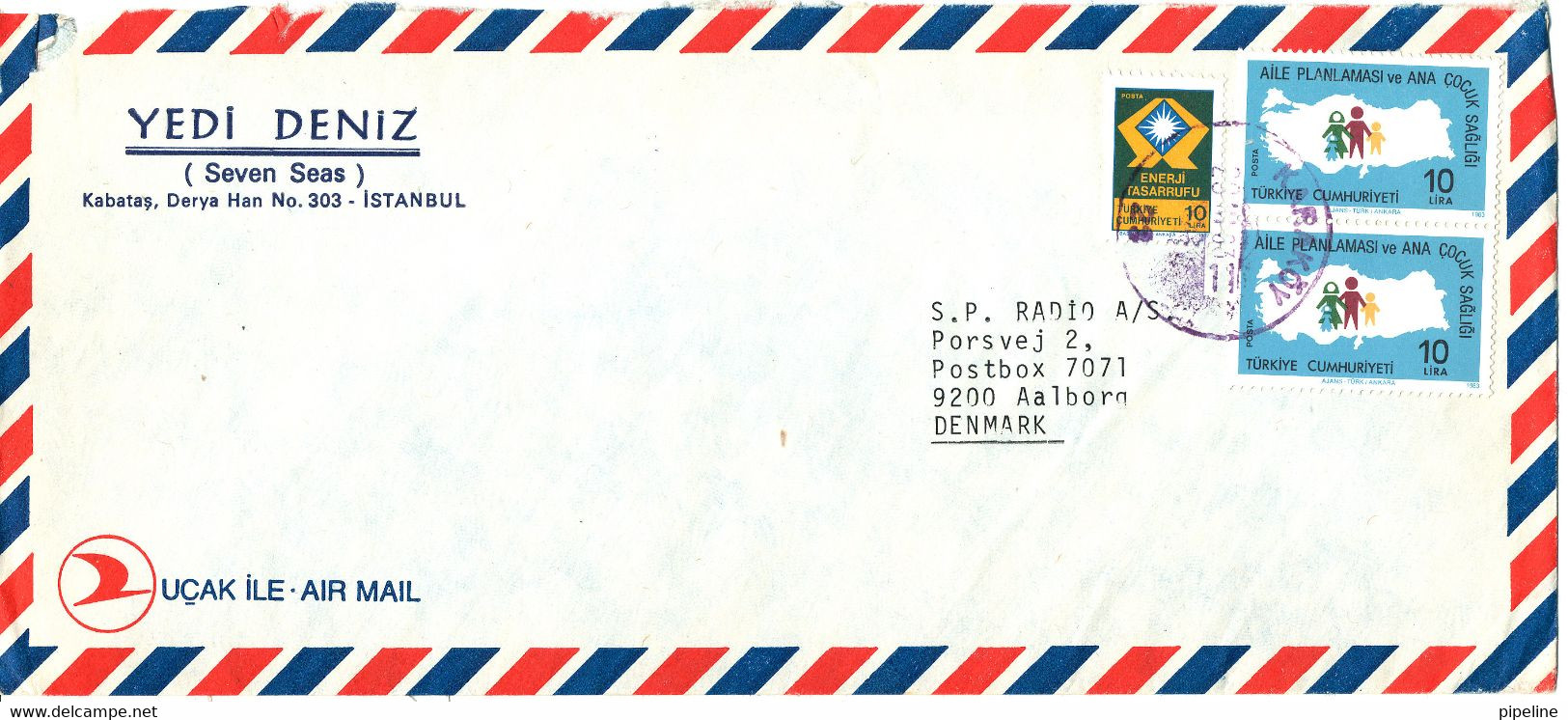 Turkey Air Mail Cover Sent To Denmark 1983 With MAP Stamps - Luchtpost