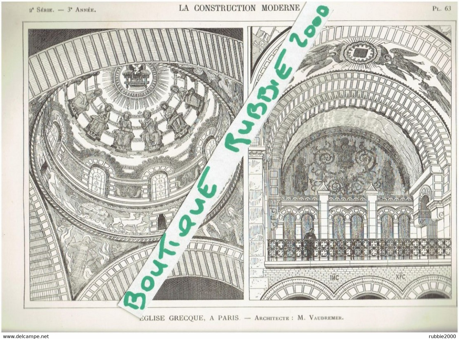 3 PLANS DESSINS 1897 PARIS 16° EGLISE ORTHODOXE GRECQUE SAINT ETIENNE 7 RUE GEORGES BIZET ARCHITECTE VAUDREMER - Paris