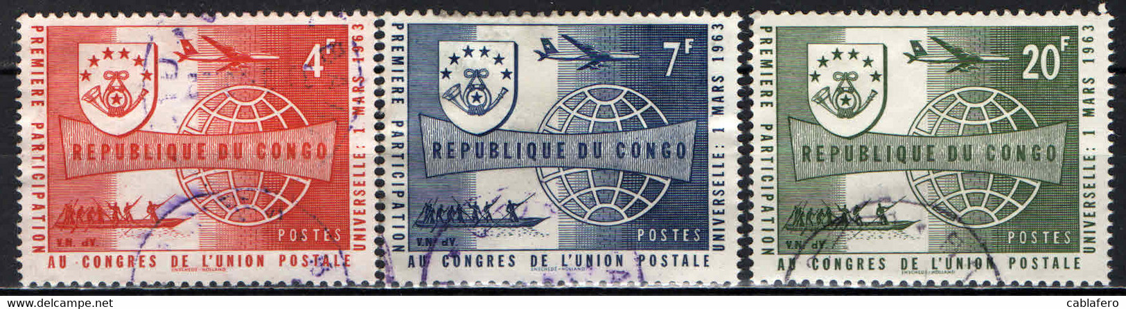 CONGO - 1963 - PRIMA PARTECIPAZIONE DEL CONGO AL CONGRESSO DELL'UPU - USATI - Gebraucht