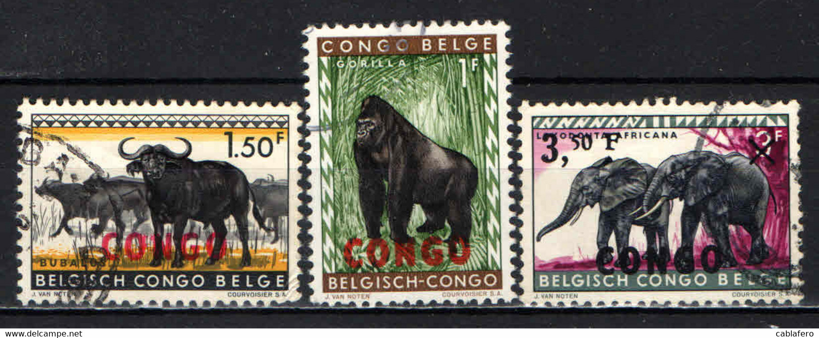 CONGO - 1960 - ANIMALI CON SOVRASTAMPA CONGO - FRANCOBOLLI DEL CONGO BELGA - USATI - Used Stamps