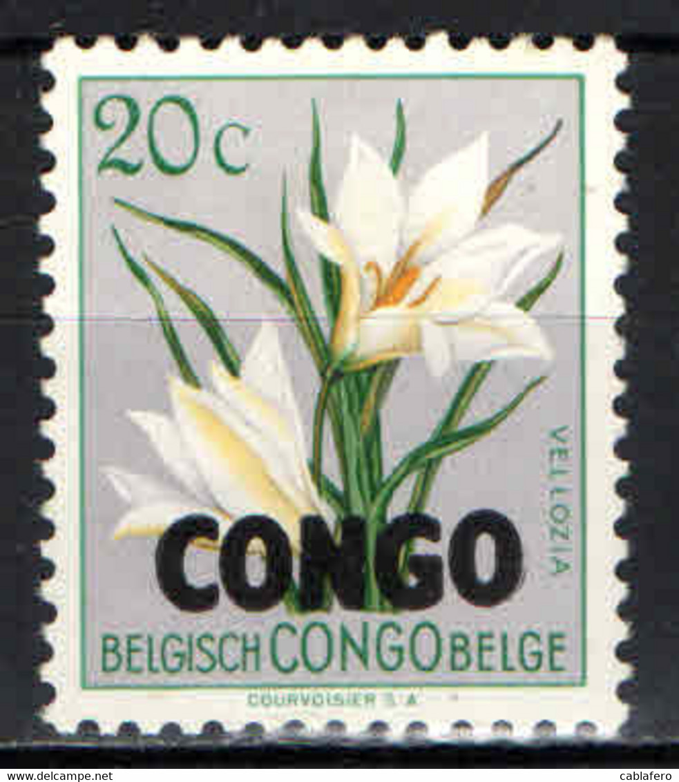 CONGO - 1960 - FIORE CON SOVRASTAMPA - FRANCOBOLLO DEL CONGO BELGA - MNH - Ungebraucht