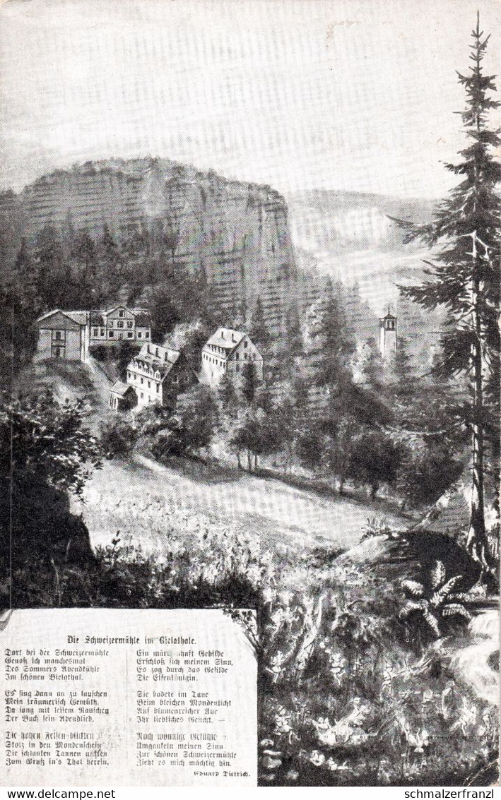 Litho AK Die Sage Von Der Schweizermühle Im Bielatal Sächsische Schweiz A Rosenthal Eiland Ostrov Schneeberg Sneznik - Rosenthal-Bielatal