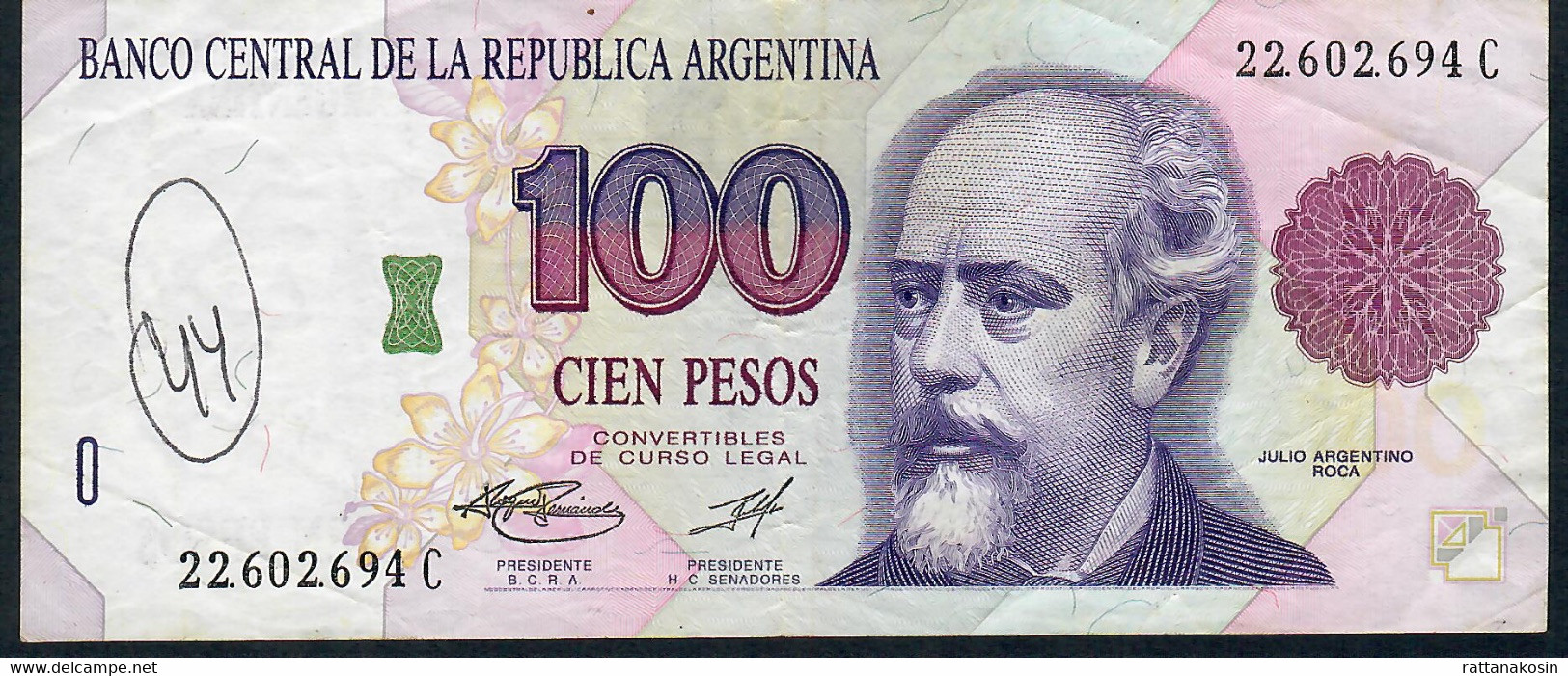 ARGENTINA P345c 100 PESOS 1992 Signature 57 (Fernandez/Ruckhauf)     FINE/aVF Graffiti - Argentine