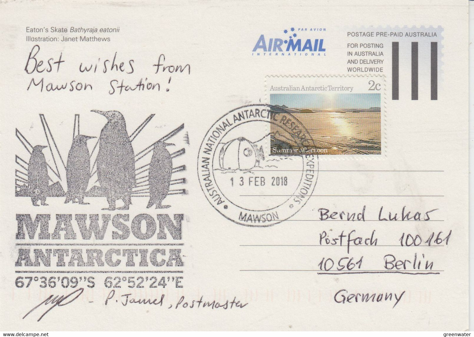 AAT 2006 Eaton's Skate Maxicard Ca Mawson Signature Ca Mawson 13 FEB 2018 (58142) - Cartoline Maximum