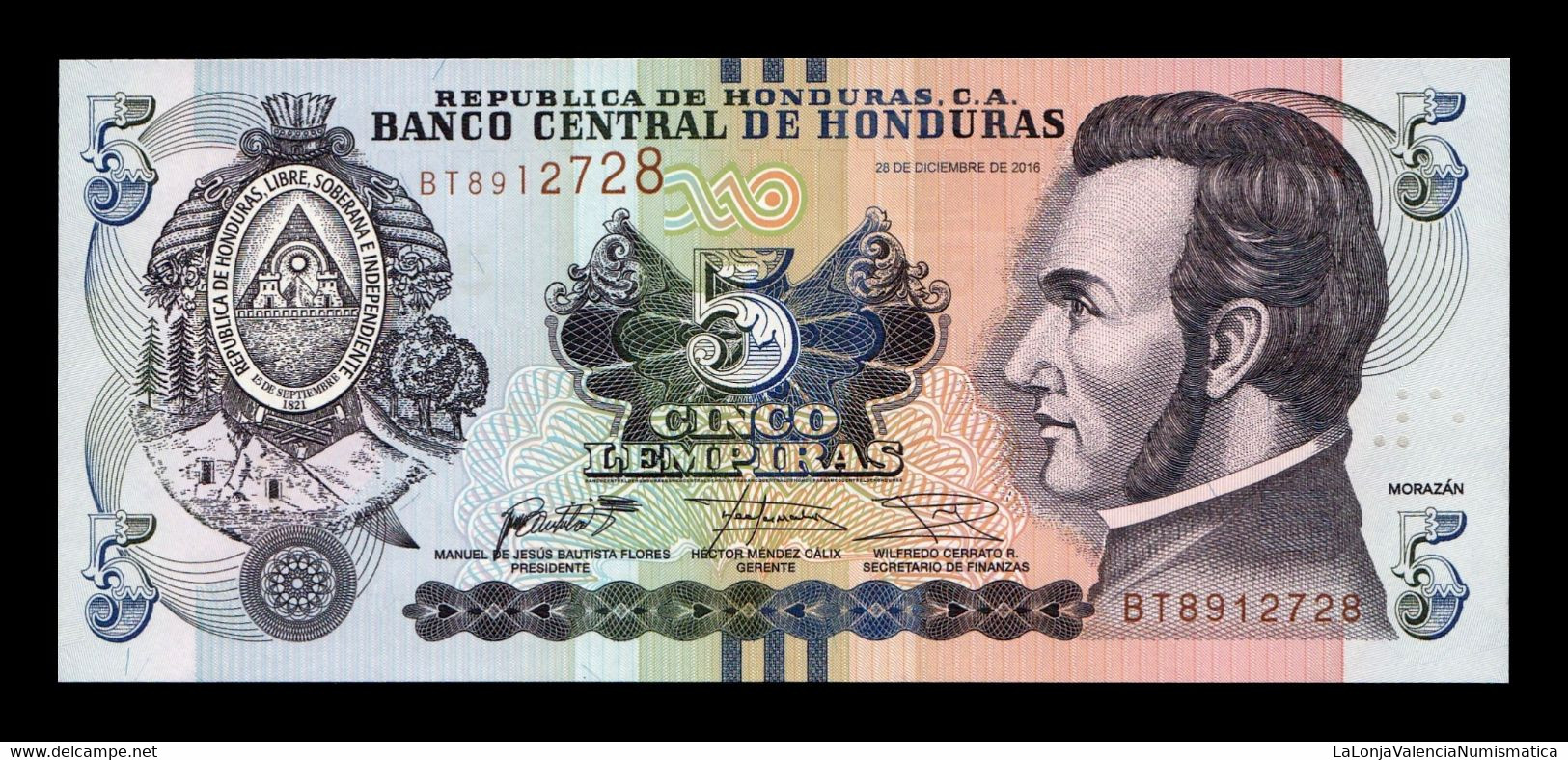 Honduras Taco 100 Billetes 5 Lempiras 2016 Pick 98c SC UNC - Honduras