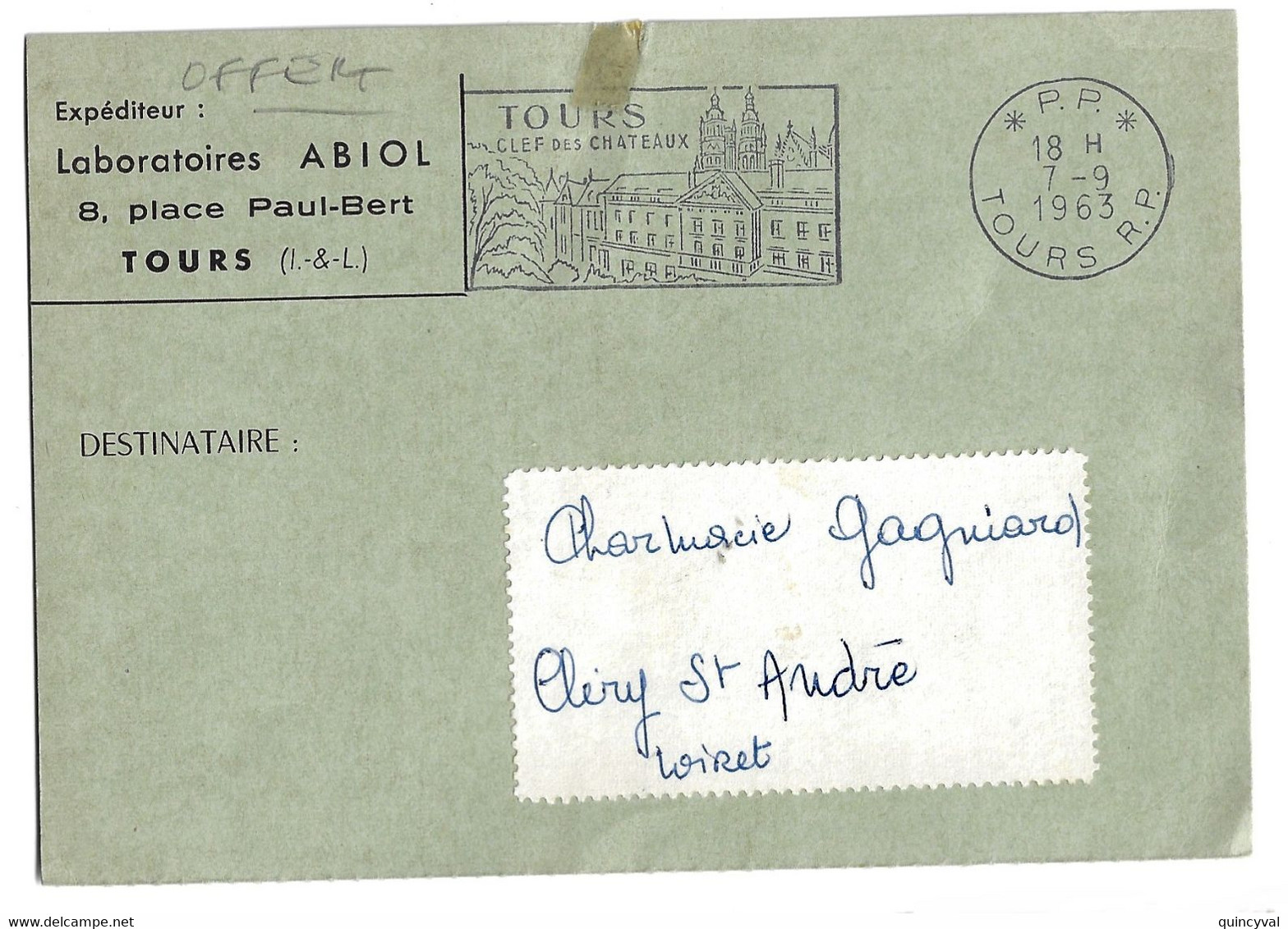 P P Tours RP Carte Promotionnelle Laboratoire ABIOS Pub Et Tarifs Au Dos Ob Meca Secap 7 9 1963 - Mechanical Postmarks (Advertisement)