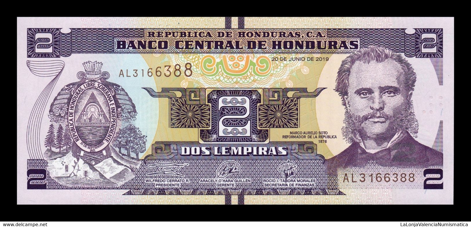 Honduras Lot 10 Banknotes 2 Lempiras 2019 Pick 97d SC UNC - Honduras