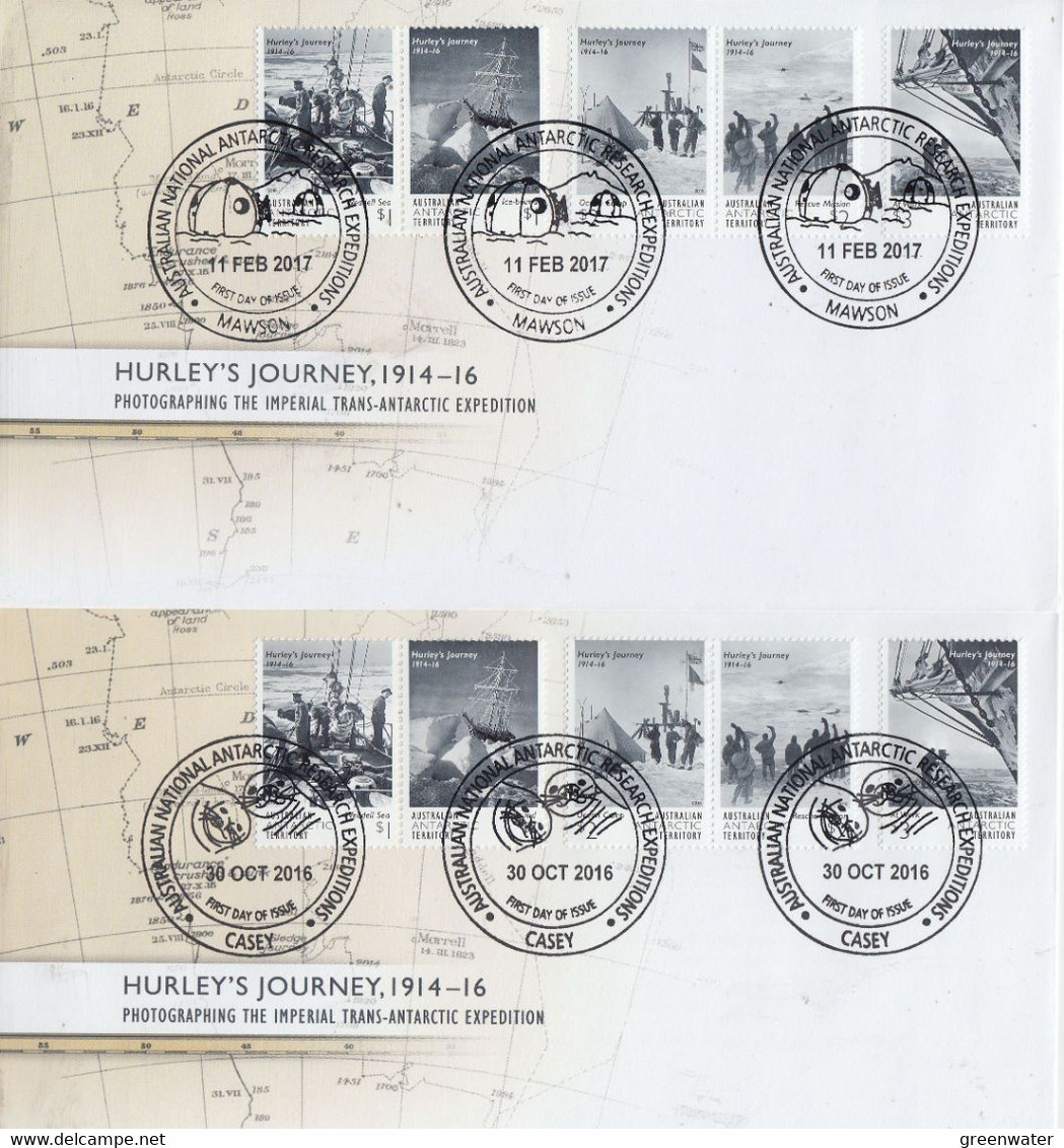 AAT 2016 Hurley's Journey 5v 4 FDC (Casey,Macquarie, Mawson, Davis) (58143) - FDC