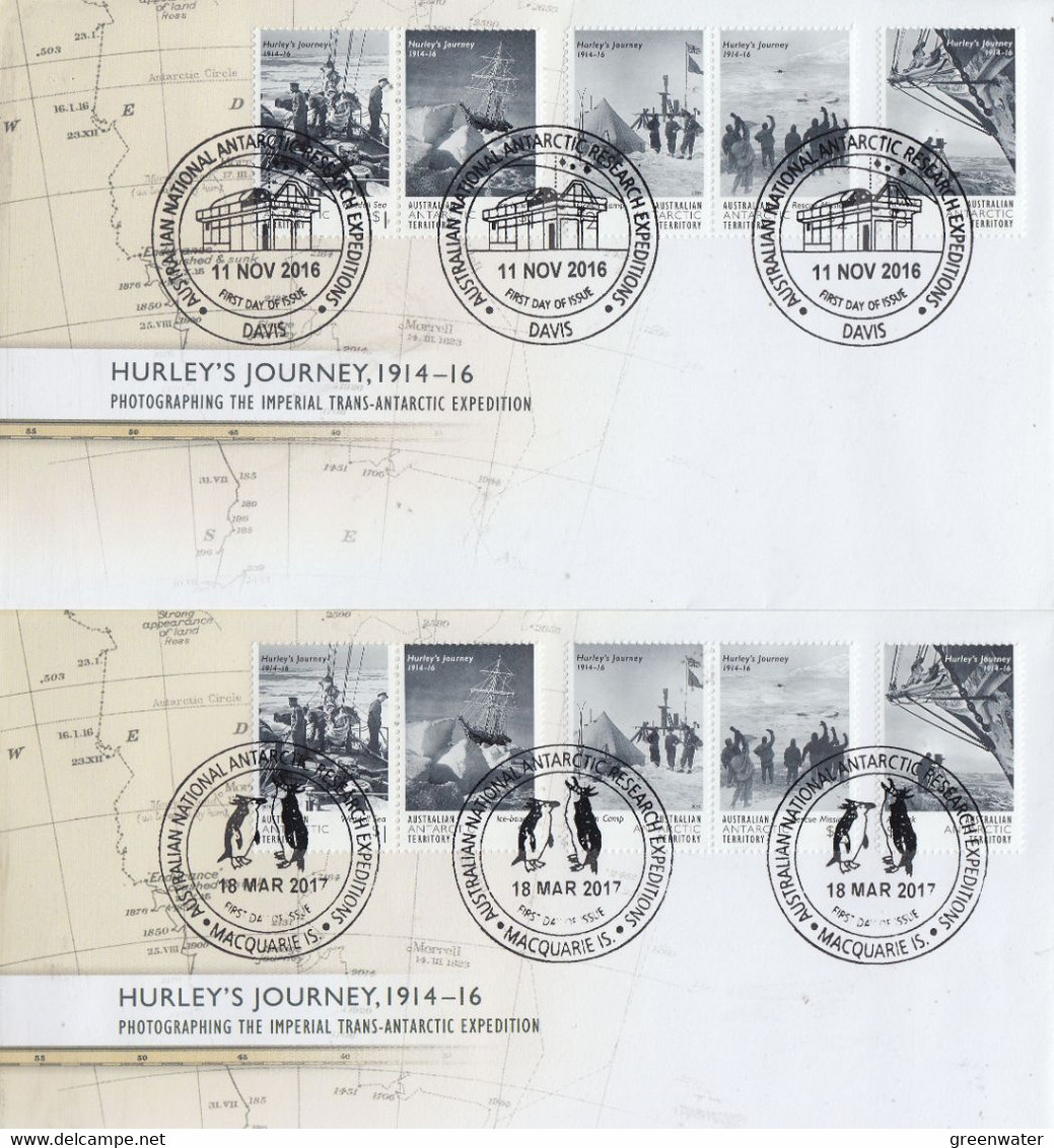 AAT 2016 Hurley's Journey 5v 4 FDC (Casey,Macquarie, Mawson, Davis) (58143) - FDC