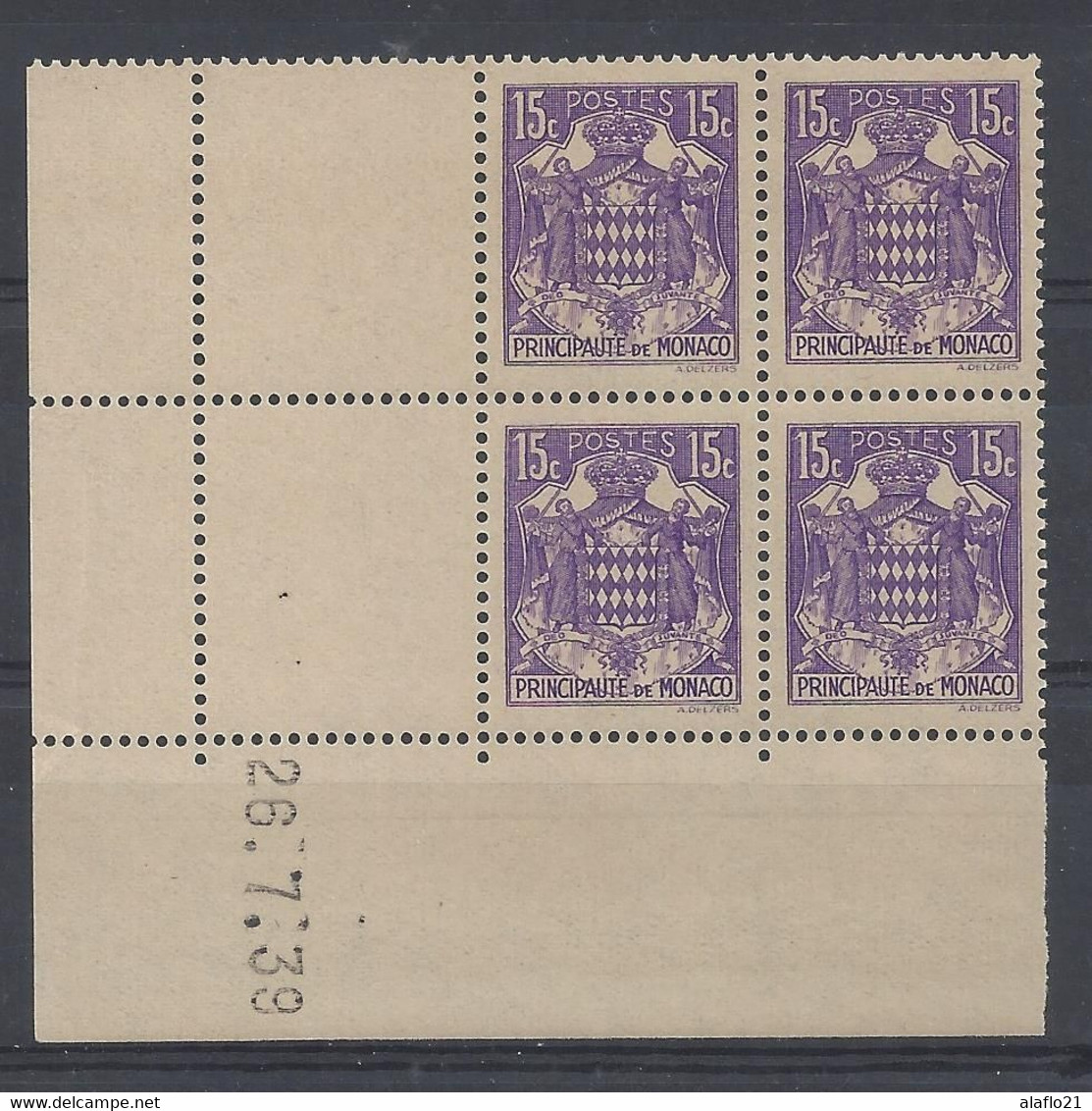 MONACO - N° 158A - ARMOIRIES - Bloc De 4 COIN DATE - NEUF SANS CHARNIERE - 26/7/39 - Ungebraucht