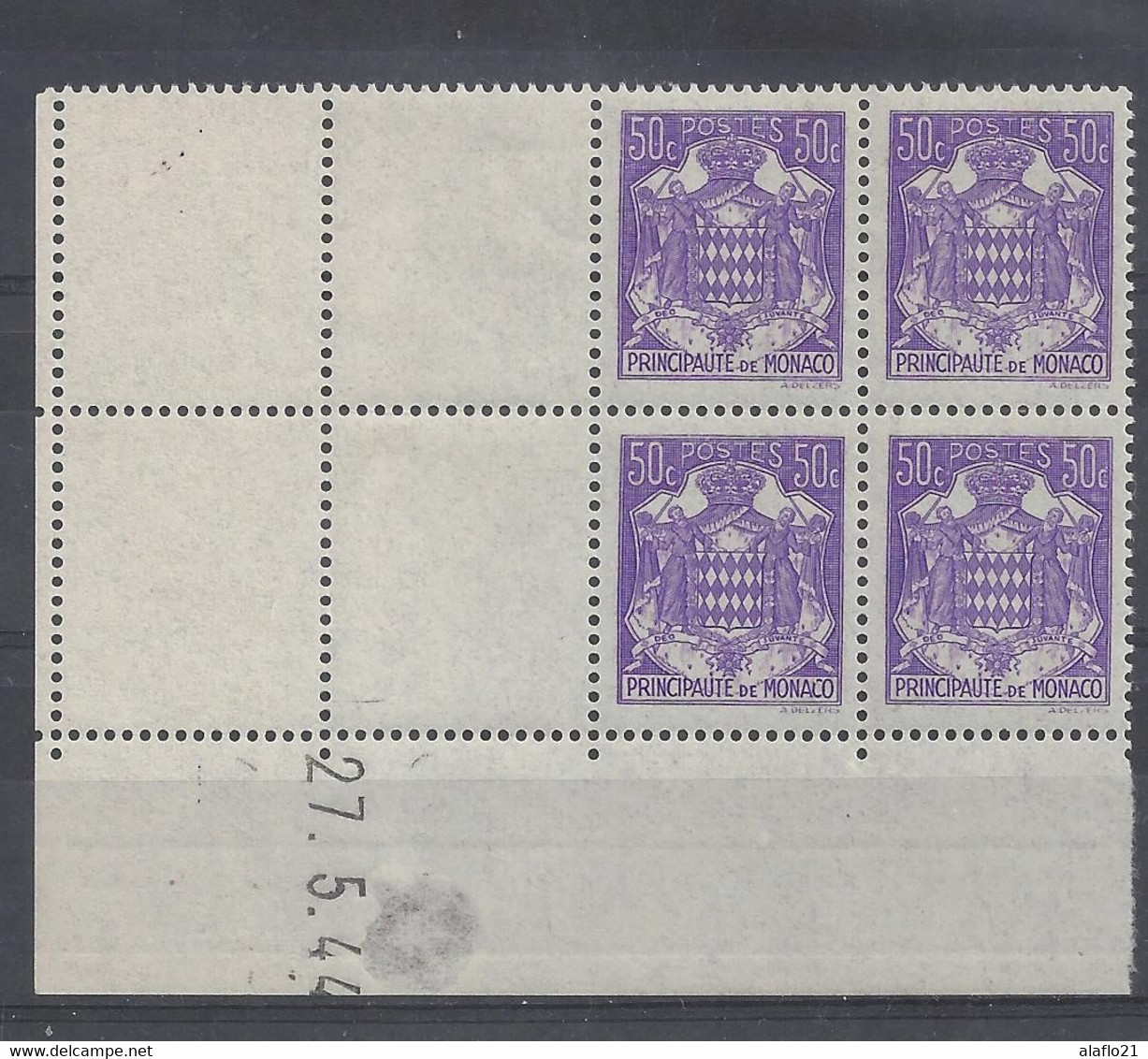 MONACO - N° 252 - ARMOIRIES - Bloc De 4 COIN DATE - NEUF SANS CHARNIERE - 27/5/44 - Unused Stamps