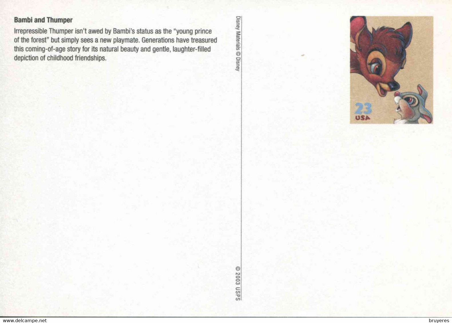 ENTIER POSTAL** De 2003 Des USA Sur CP Avec Timbre Et Illust. "BAMBI & THUMPER" - 2001-10