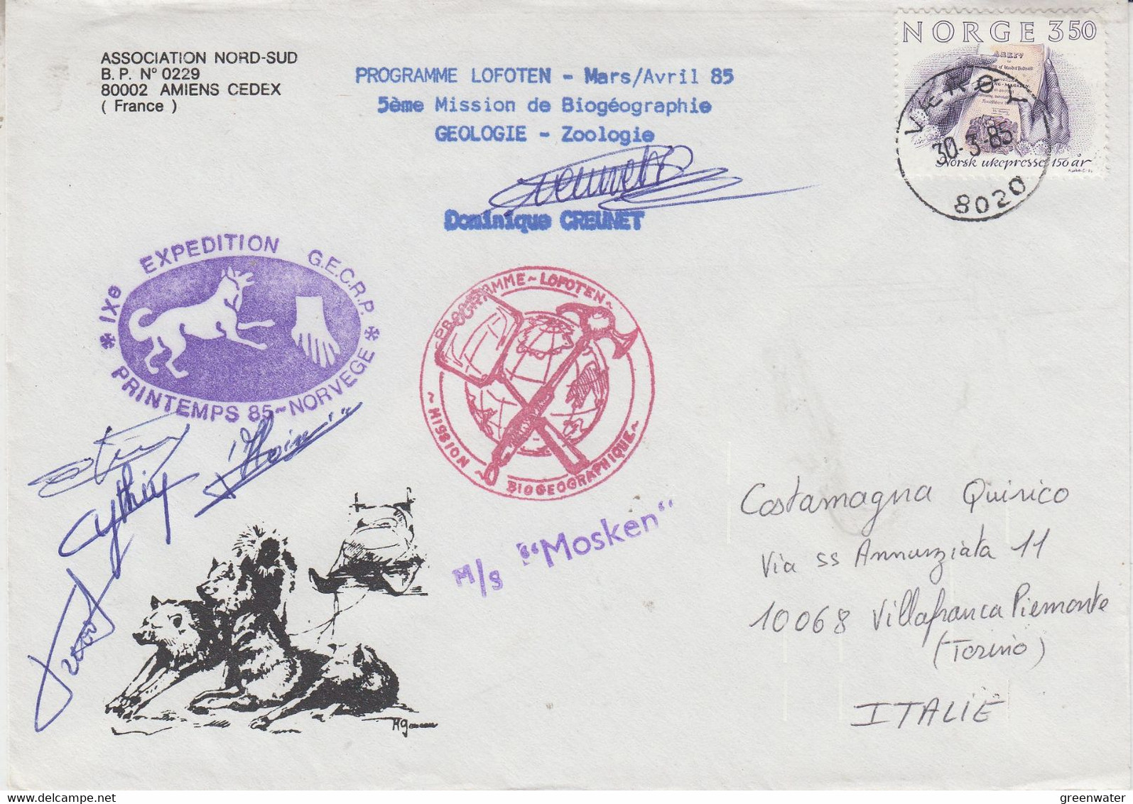 Norway 1985 Cover Programme Lofoten Expedition GECRP  5 Signatures Ca Veroy 30-3-1985 (58148) - Forschungsprogramme