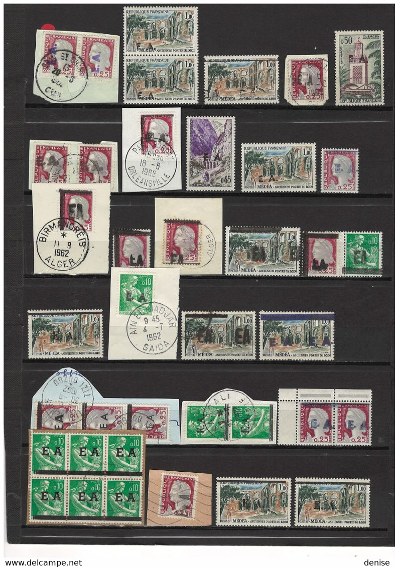 Algerie - SURCHARGES EA - Lot De Détachés Et De Fragments Avec Oblitérations - DEPART 1 EURO - Collections, Lots & Series
