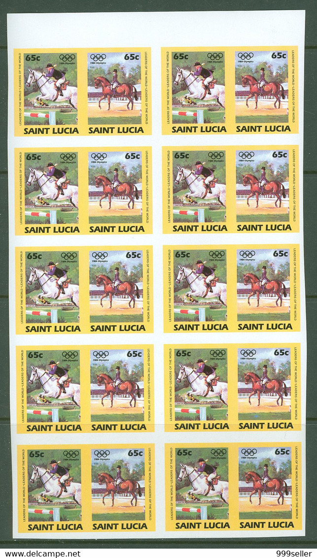 RAA763m Sport Equestrian Horses RIDING 10 Pairs Imperf MNH 1984 St Lucia - Hípica