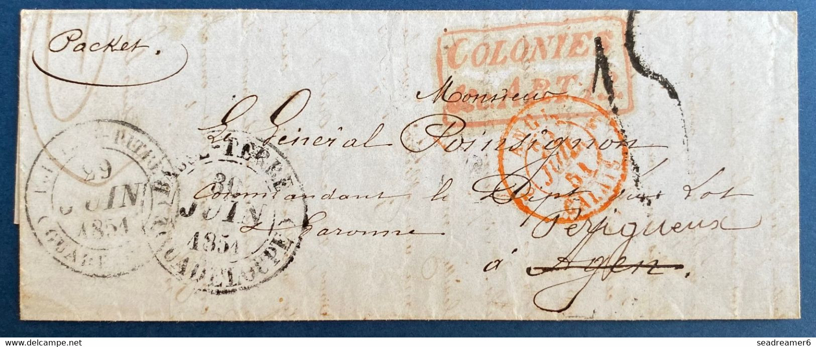 Guadeloupe Lettre Juin 1851 Pour AGEN Voie D'Angleterre Dateur "pointe à Pitre/Guadeloupe" + Basse Terre/Guadeloupe - Lettres & Documents