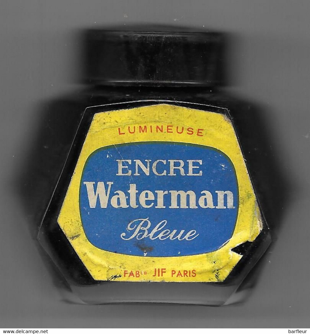 WATERMAN : Ancien Flacon D'encre Bleue Remplie à La Moitié Environ - Calamai