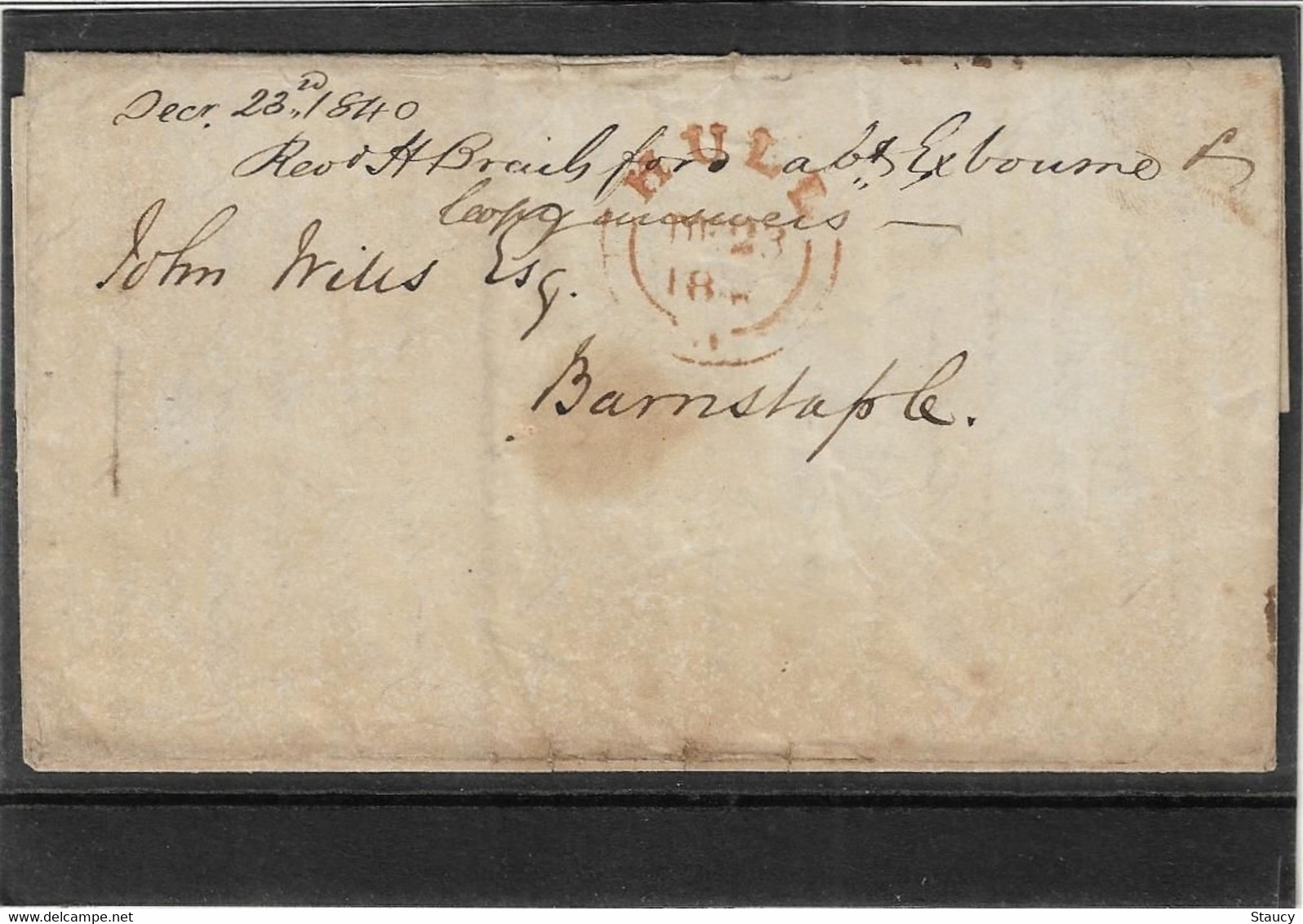 UK GB GREAT BRITAIN 1840 SG1 One Penny Black On Cover Hull To Barnstaple (TI) Used As Per Scan - Briefe U. Dokumente