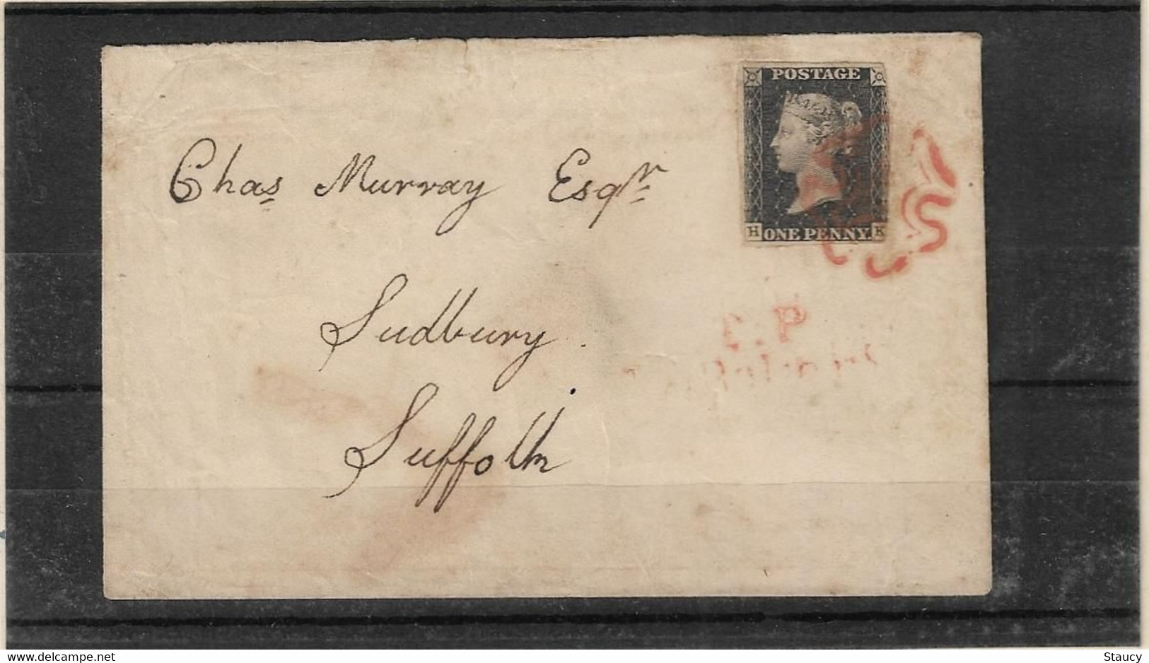 UK GB GREAT BRITAIN 1840 SG1 One Penny Black On Cover ....? To Sudbury (HK) Used As Per Scan - Brieven En Documenten