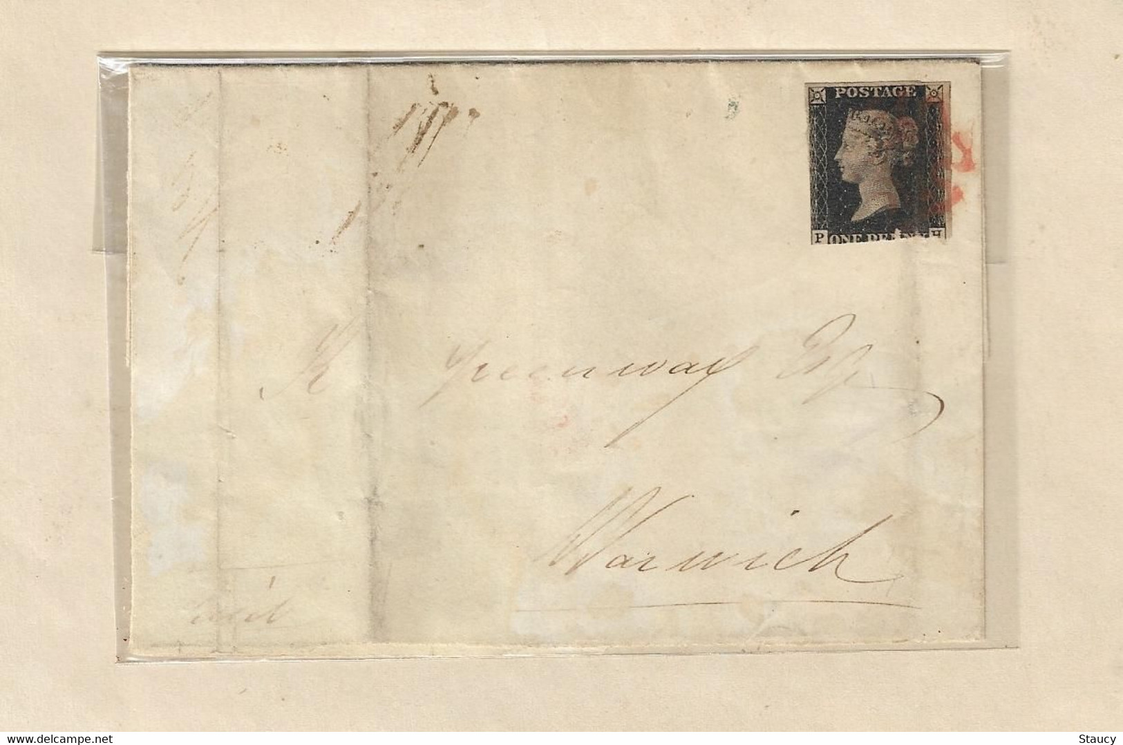 UK GB GREAT BRITAIN 1840 SG1 One Penny Black On Cover ....? To Warwickshire (PH) Used As Per Scan - Briefe U. Dokumente