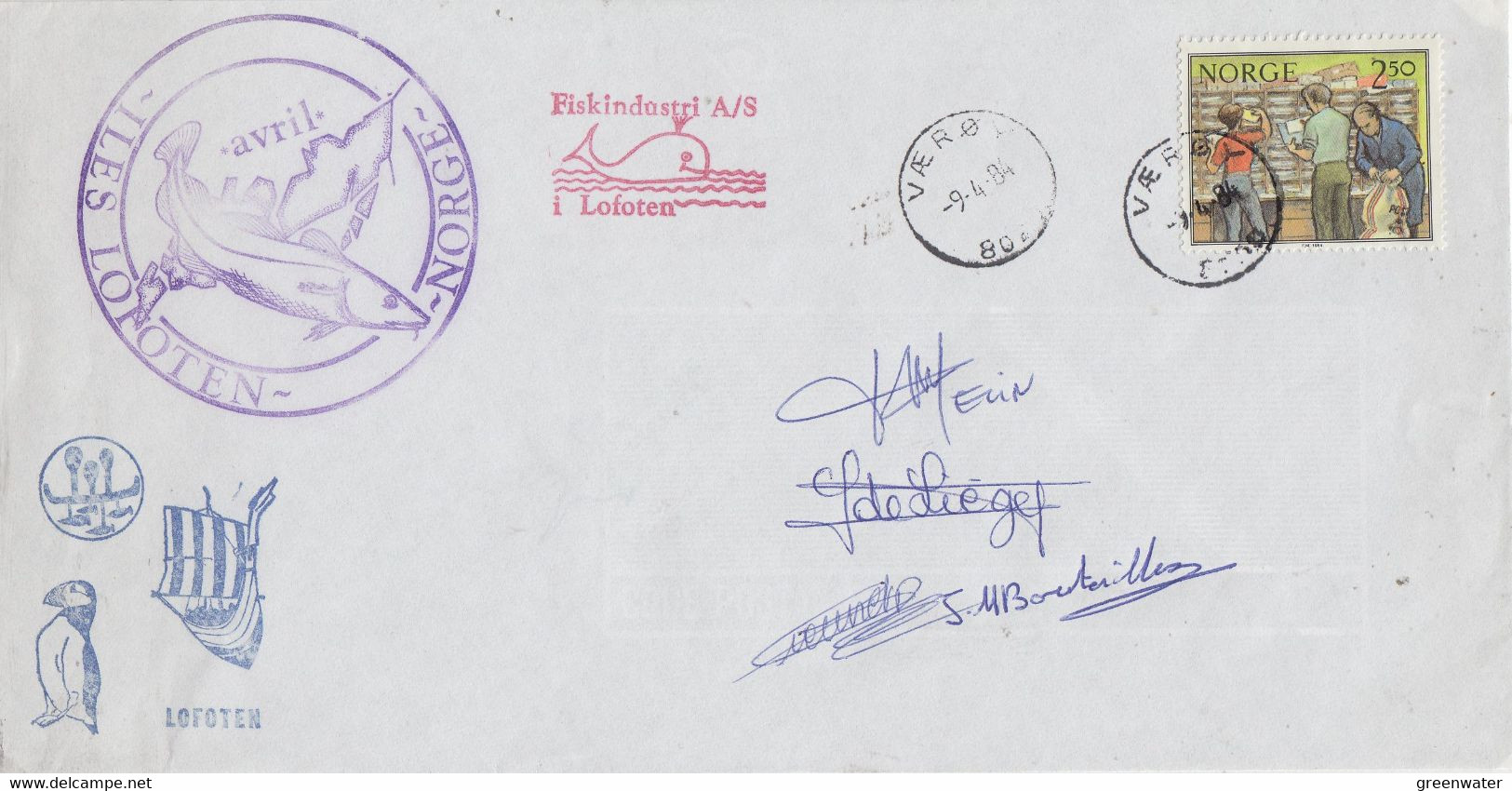 Norway 1984 Iles Lofoten / Fiskindesri Lofoten  5 Signatures Cover Ca Vaeroy 9-4-1984 (F9074) - Onderzoeksprogramma's