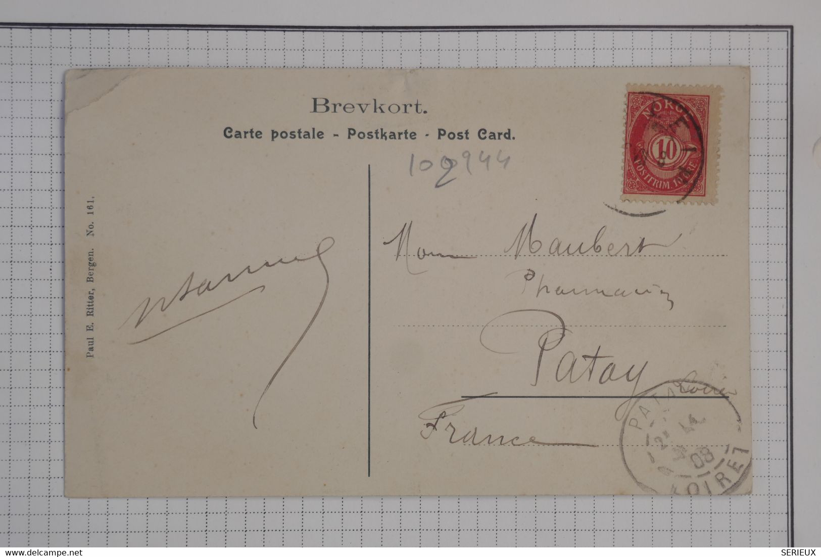 BB1 NORVEGE   BELLE  CARTE  ++ 1908 STALHEIM ? A  PATAY FRANCE +AFF. INTERESSANT - Briefe U. Dokumente