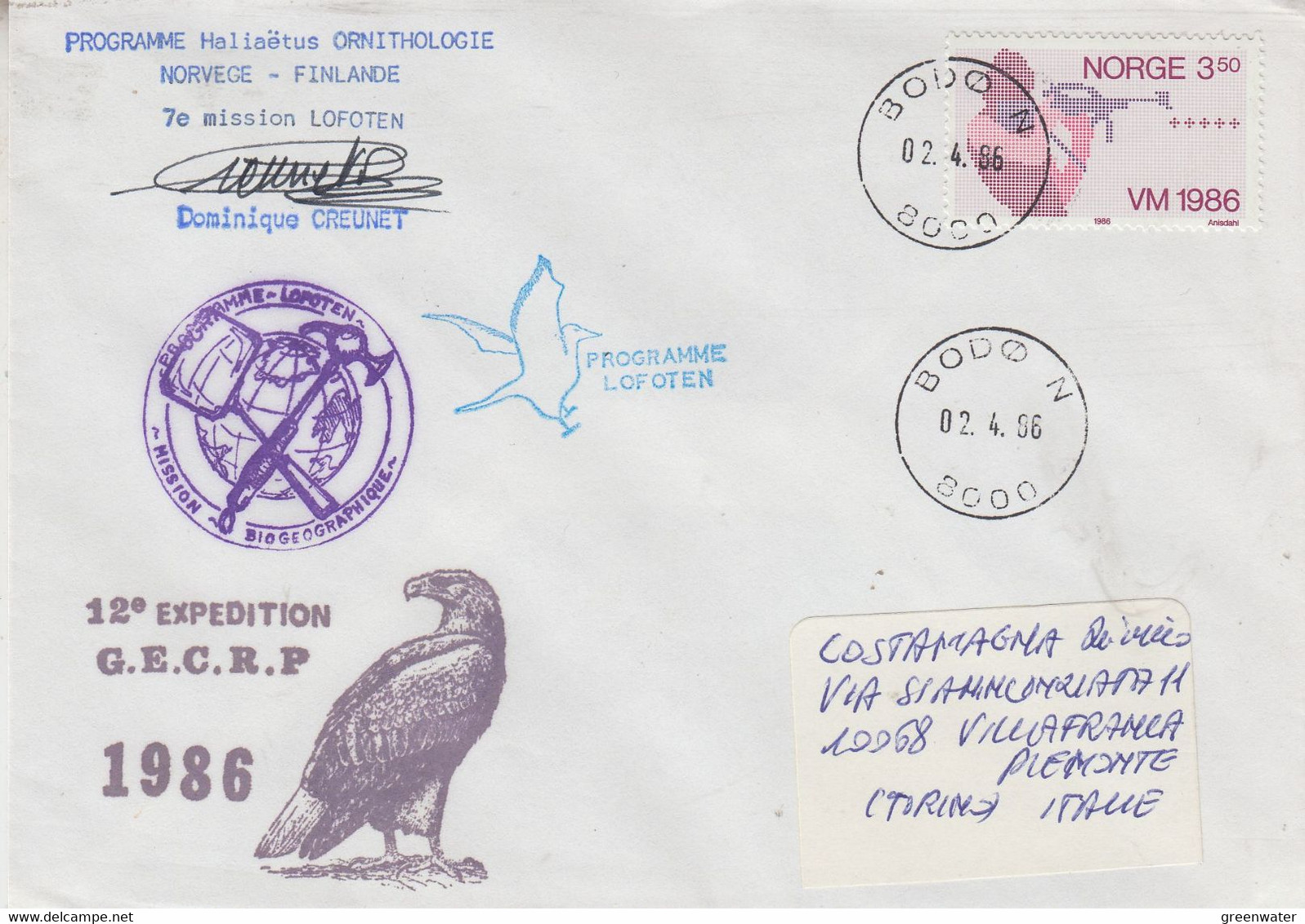 Norway 1986 7e Mission Lofoten Signature Ca Bodo 02-4-1986 (58152) - Onderzoeksprogramma's