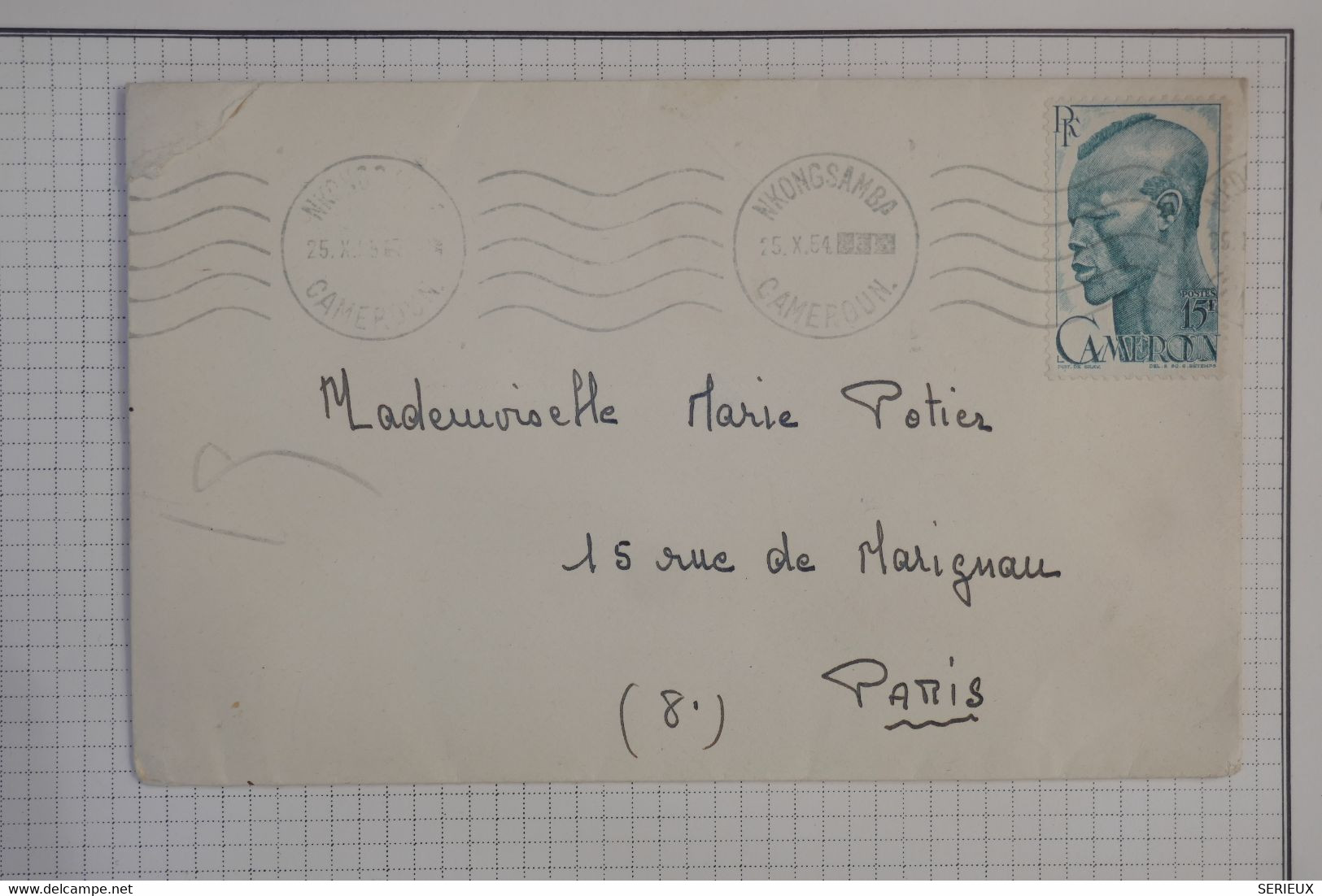 BB1  CAMEROUN    BELLE  LETTRE  ++ 1954  PETIT BUREAU NKONGSAMBA   A  PARIS   FRANCE++15F +AFF.PLAISANT - Lettres & Documents