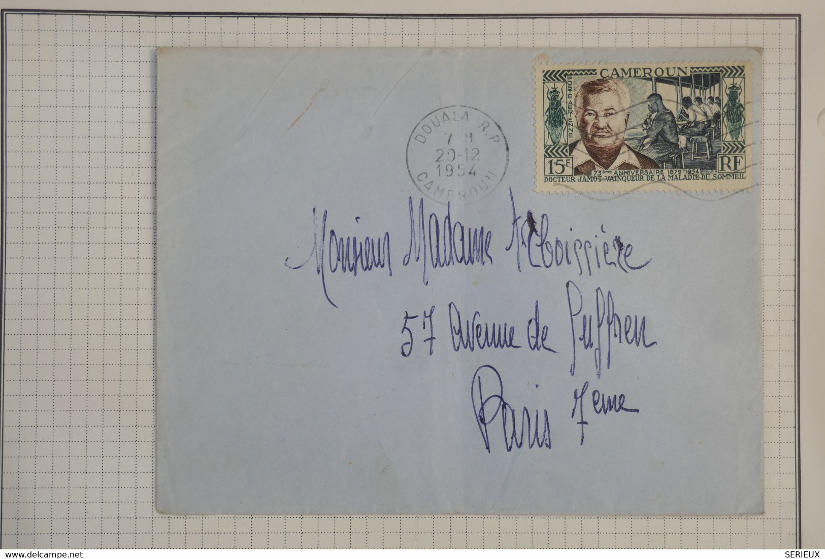 BB1  CAMEROUN    BELLE  LETTRE  ++ 1954  DOUALA    A  PARIS   FRANCE++15F N°45 SEUL+++AFF.PLAISANT - Storia Postale