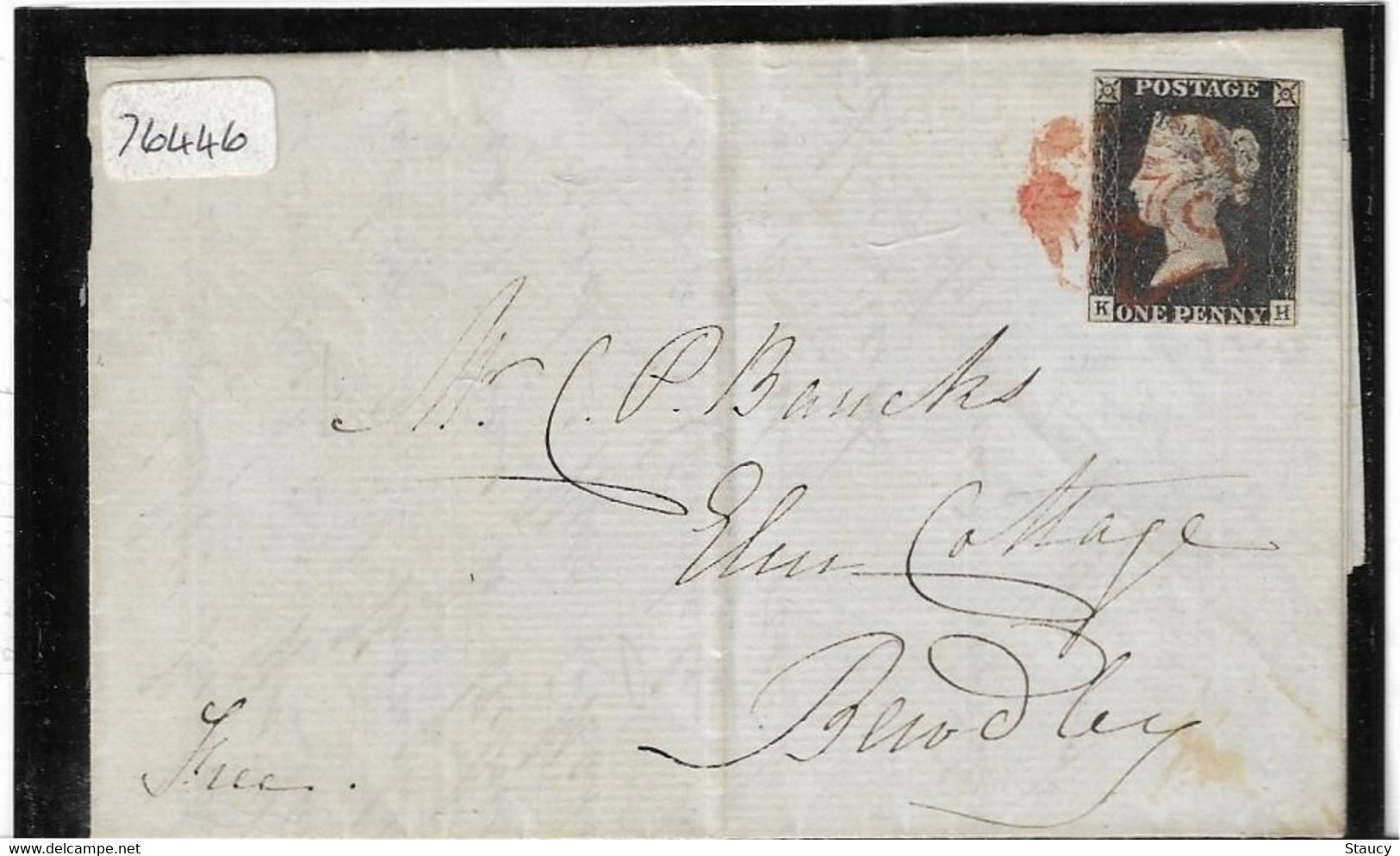 UK GB GREAT BRITAIN 1840 SG2 One Penny Black Pl.6 On Cover Holly To Bewdley (KH) Used With B.P.A Certificate As Per Scan - Briefe U. Dokumente