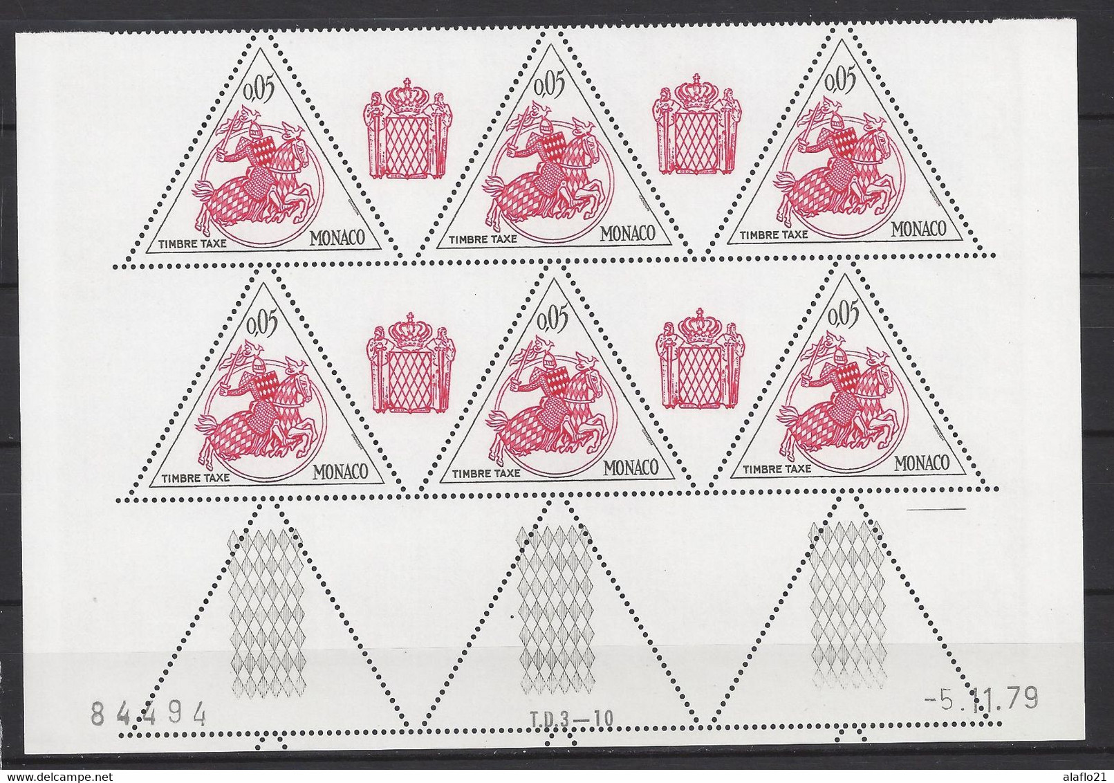 MONACO - TAXE N° 63 - SCEAU PRINCIER - Bloc De 6 COIN DATE - NEUF SANS CHARNIERE - 5/11/79 - Taxe