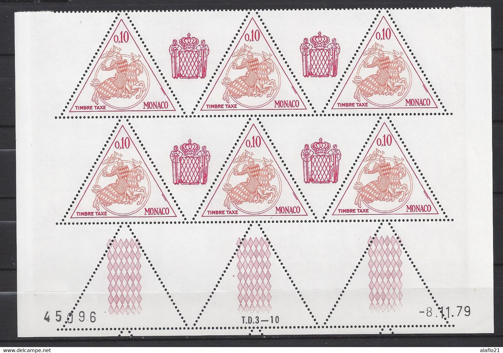 MONACO - TAXE N° 64 - SCEAU PRINCIER - Bloc De 6 COIN DATE - NEUF SANS CHARNIERE - 8/11/79 - Taxe