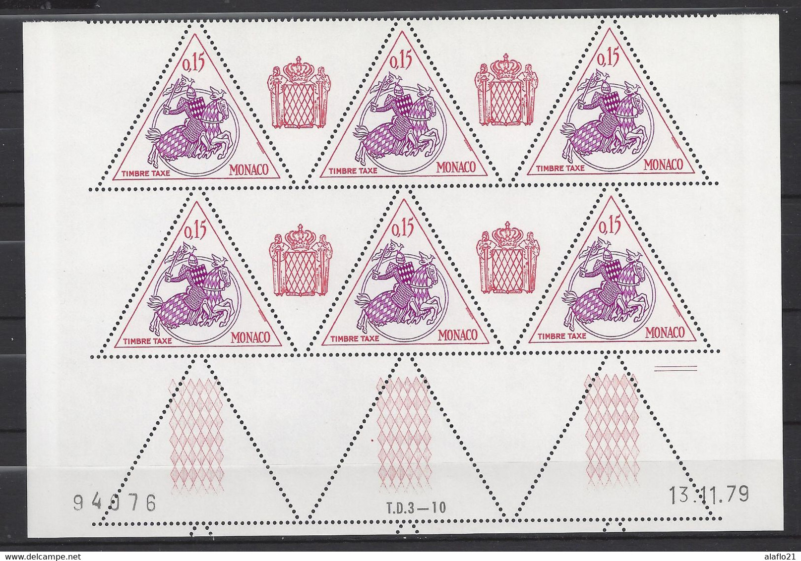 MONACO - TAXE N° 65 - SCEAU PRINCIER - Bloc De 6 COIN DATE - NEUF SANS CHARNIERE - 13/11/79 - Taxe