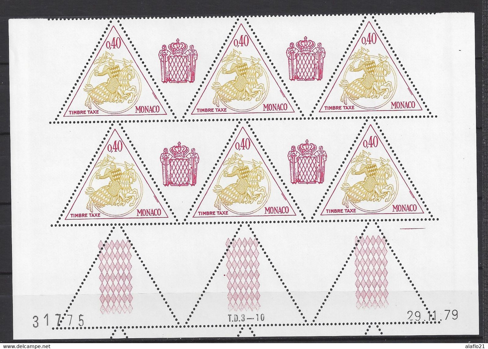 MONACO - TAXE N° 68 - SCEAU PRINCIER - Bloc De 6 COIN DATE - NEUF SANS CHARNIERE - 29/11/79 - Taxe