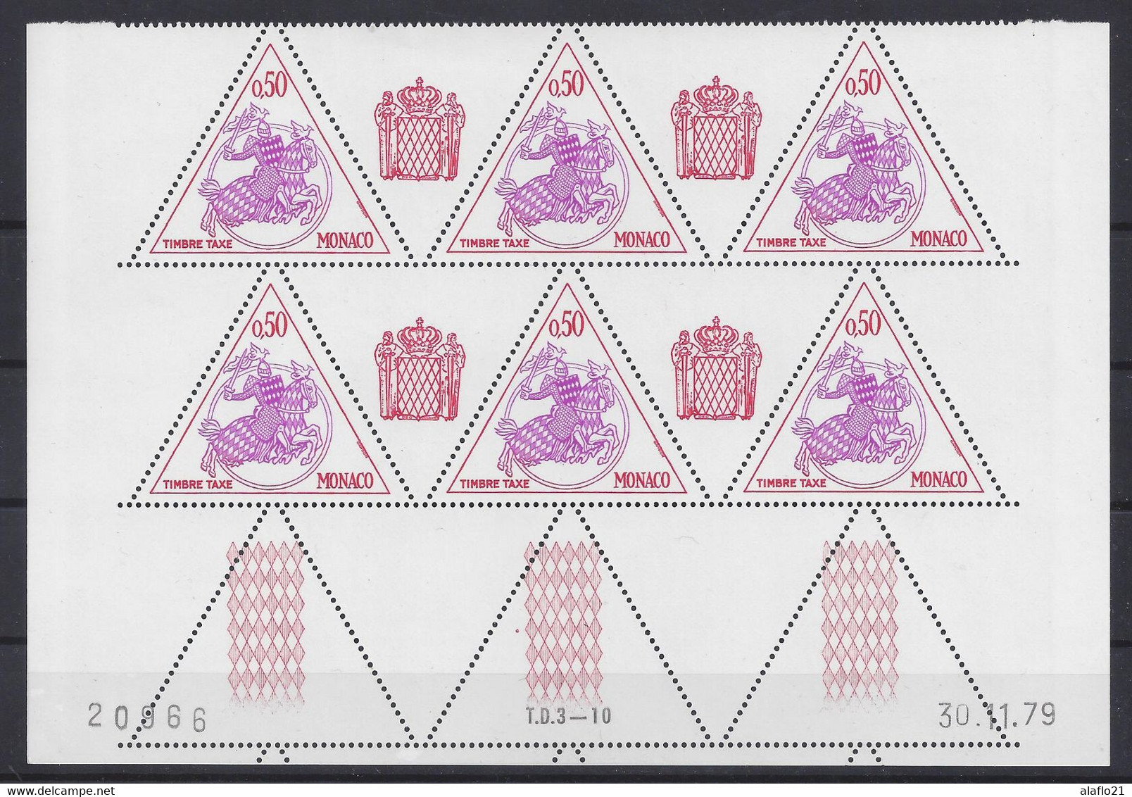 MONACO - TAXE N° 69 - SCEAU PRINCIER - Bloc De 6 COIN DATE - NEUF SANS CHARNIERE - 30/11/79 - Portomarken