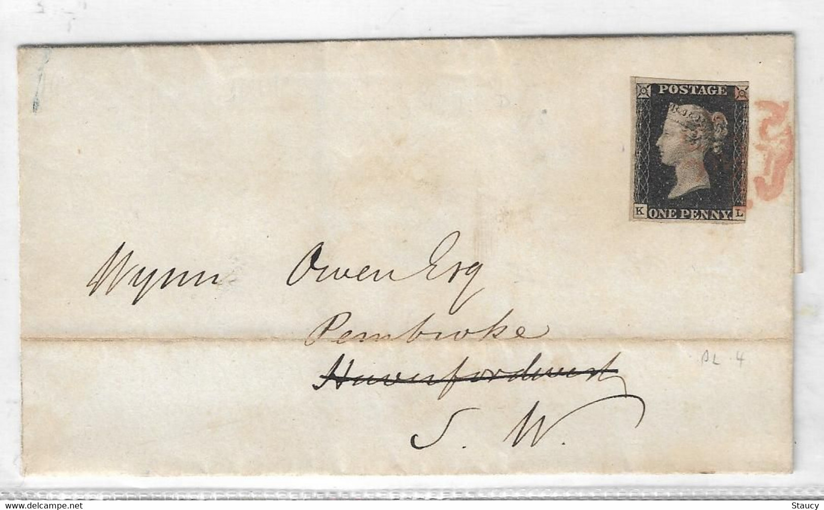 UK GB GREAT BRITAIN 1841 SG1 One Penny Black On Cover Morristown To Haverfordwest (KL) Used As Per Scan - Covers & Documents