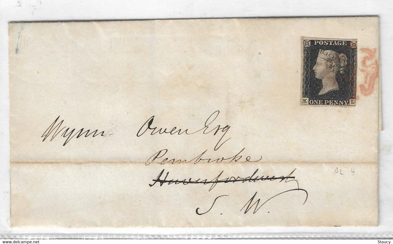 UK GB GREAT BRITAIN 1841 SG1 One Penny Black On Cover Morristown To Haverfordwest (KL) Used As Per Scan - Storia Postale