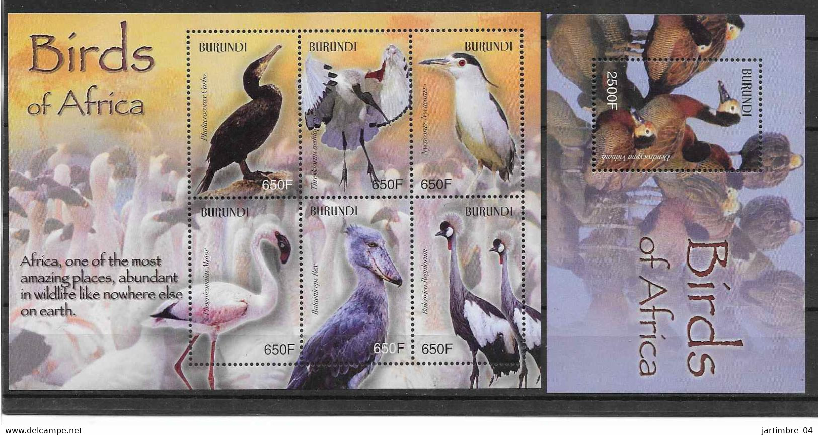 2004 BURUNDI 1082-87+ BF 136** Oiseaux - Unused Stamps