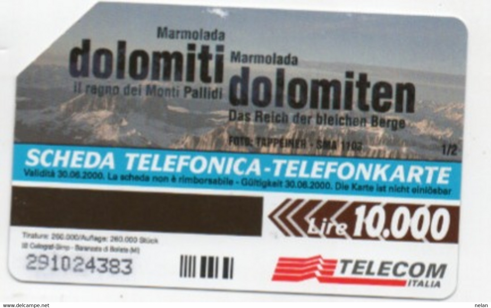 SCHEDA TELEFONICA  - ITALIA - TELECOM - ALTO ADIGE - SUD TIROL - BILINGUE - MARMOLADA DOLOMITI - Pubbliche Tematiche