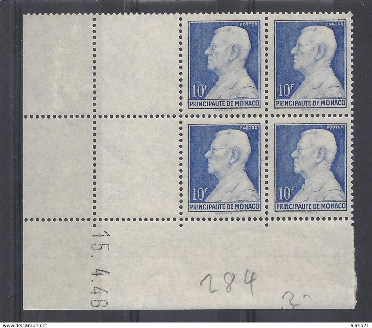 MONACO - N° 284 - PRINCE LOUIS II - Bloc De 4 COIN DATE - NEUF SANS CHARNIERE - 15/4/46 - Unused Stamps