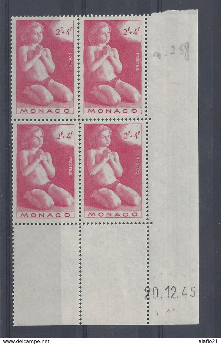 MONACO - N° 288 - OEUVRES CHARITABLES - Bloc De 4 COIN DATE - NEUF SANS CHARNIERE - 20/12/45 - Unused Stamps