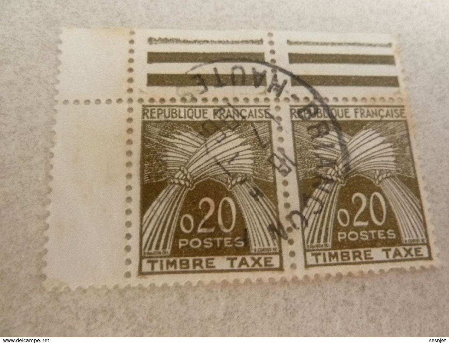 Type Gerbes -Timbre-Taxe - 20c. - Yt 92 - Brun-olive - Double Oblitérés - Année 1960 - - 1960-.... Usati