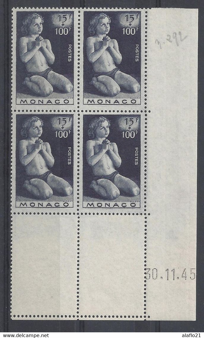 MONACO - N° 292 - OEUVRES CHARITABLES - Bloc De 4 COIN DATE - NEUF SANS CHARNIERE - 30/11/45 - Nuevos