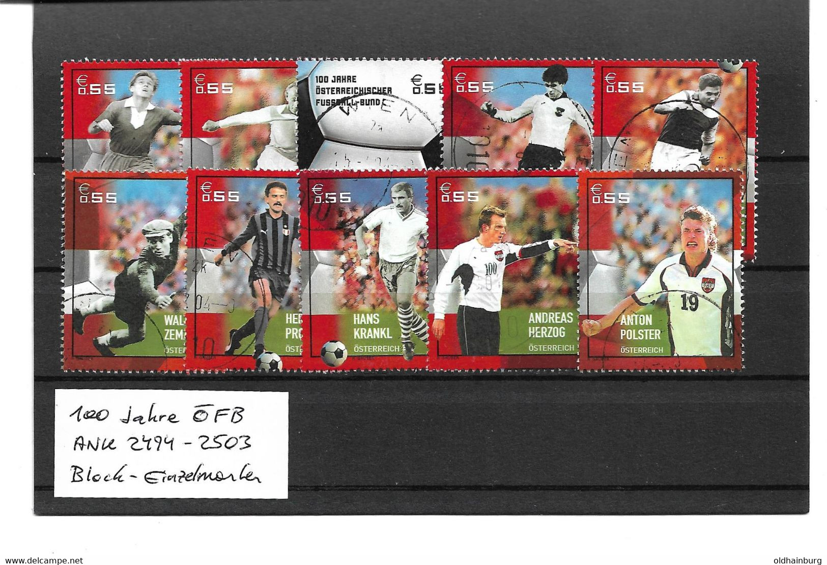 2187k: Österreich 2004, ÖFB- Block Die 10 Einzelmarken O - Used Stamps