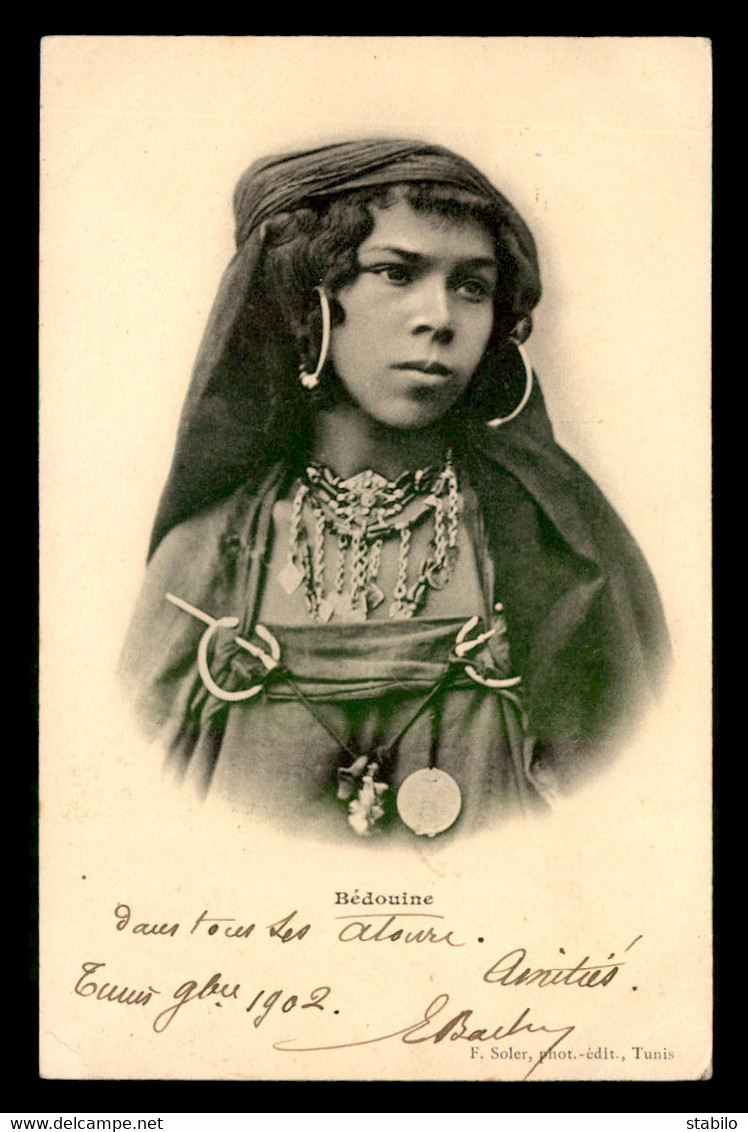 TUNISIE - SCENES ET TYPES - EDITEUR F. SOLER CARTE PIONNIERE - BEDOUINE - SAHARA - FEMME - Tunisia