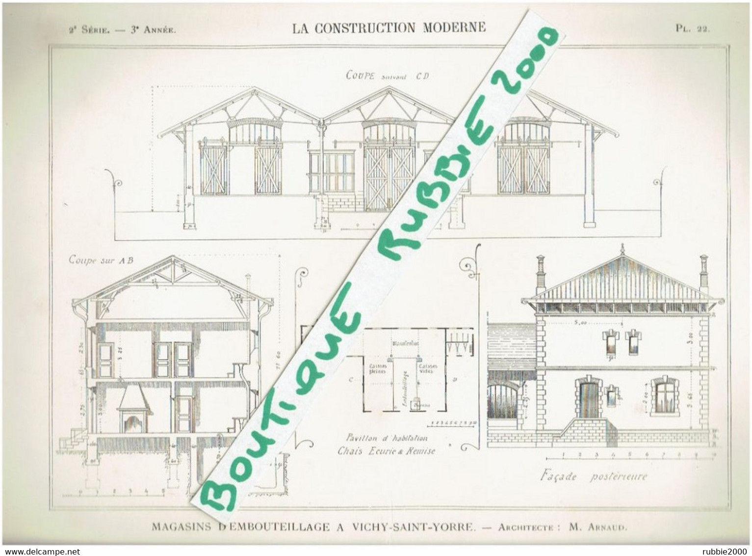 2 PLANS DESSINS 1897 VICHY SAINT YORRE MAGASINS D EMBOUTEILLAGE ARCHITECTE ARNAUD SOURCE EAU MINERALE - Auvergne