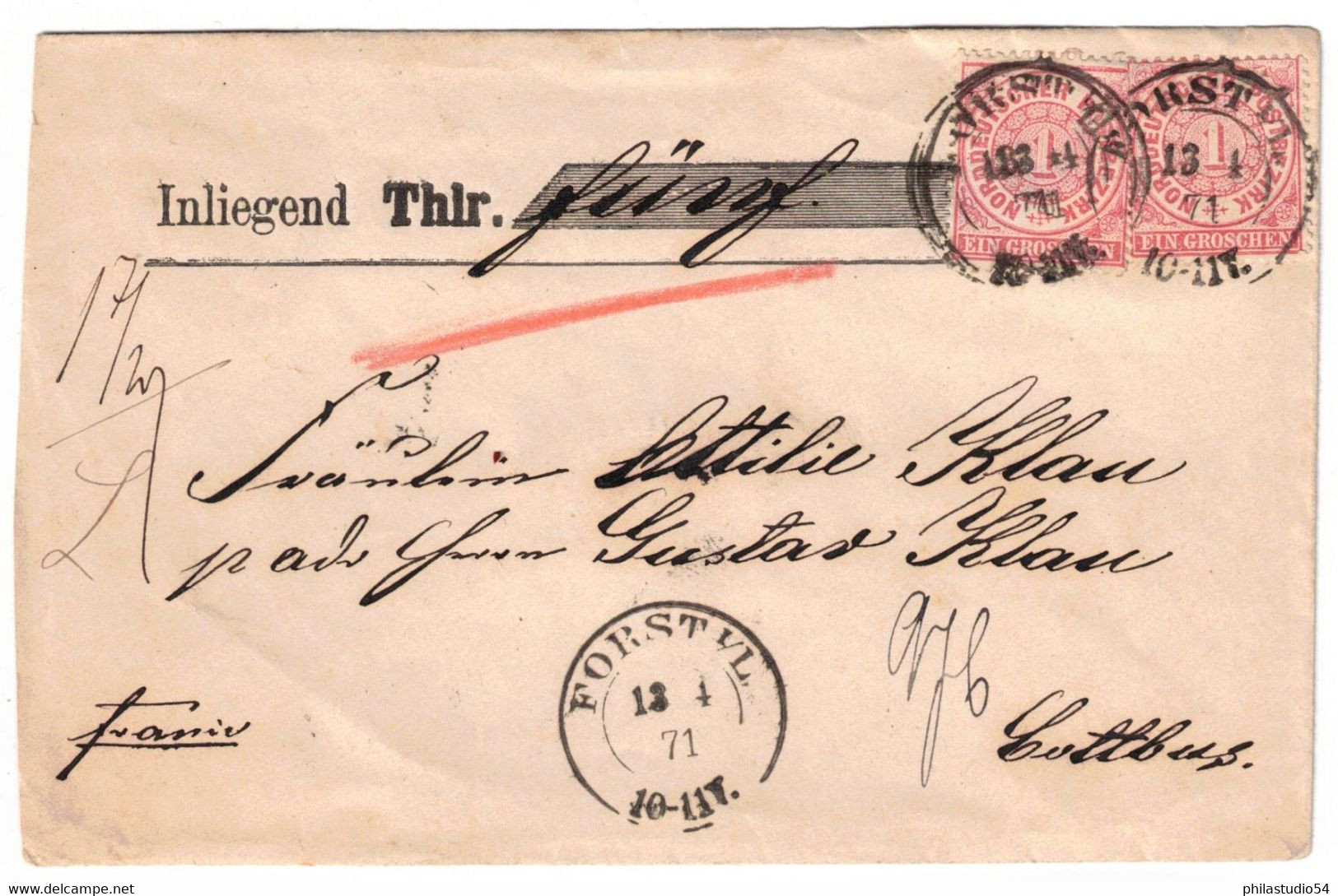 1871, Wertbrief Ab FORST I./L. - Storia Postale