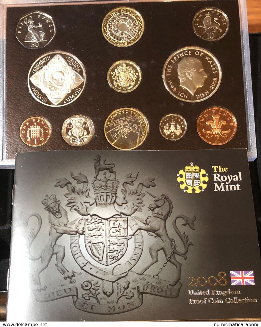 Gran Bretagna Great Britain 2008 ROYAL MINT BLACK LEATHER CASE DELUXE PROOF £5 - 1p COIN SET - Mint Sets & Proof Sets