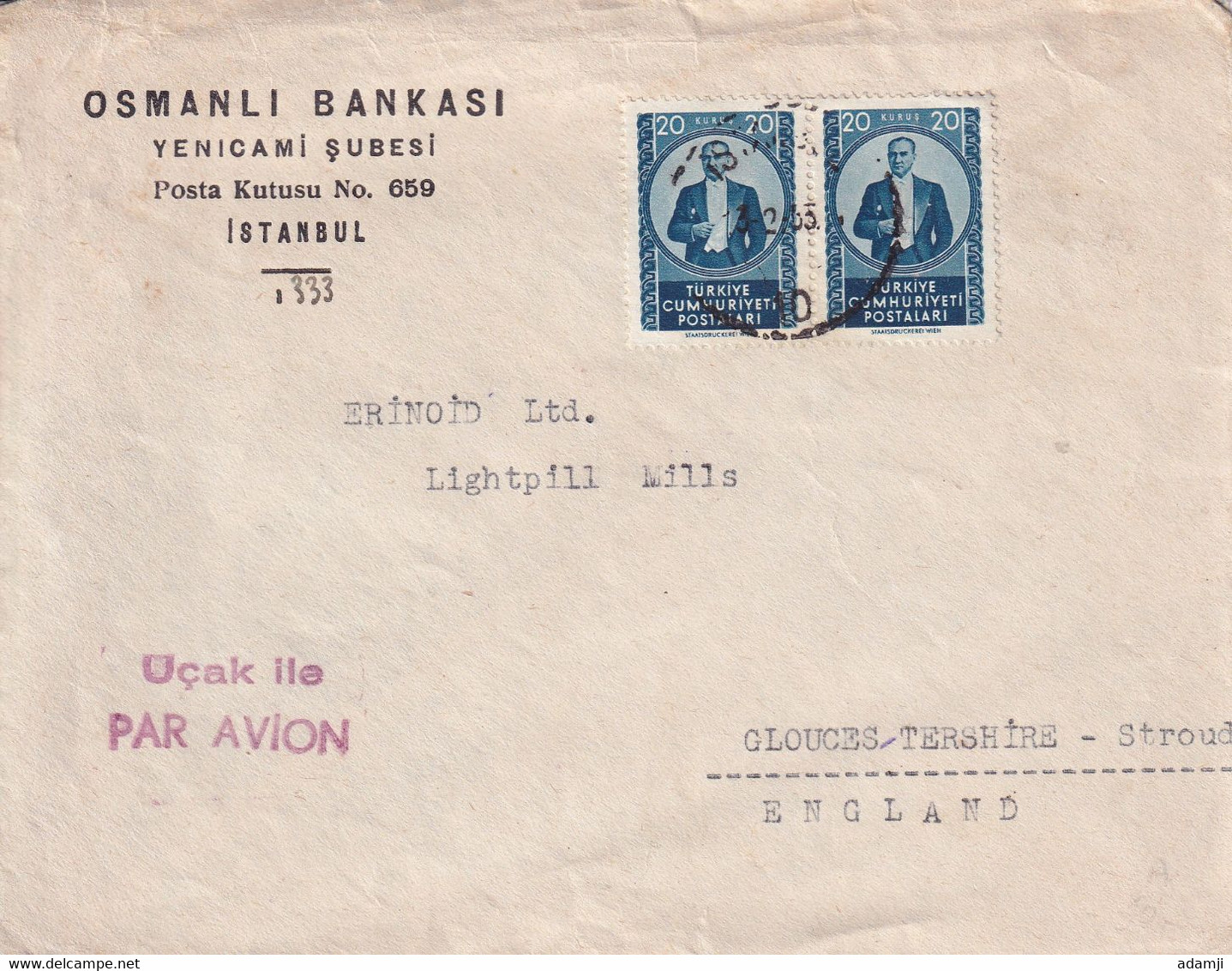 TURKEY 1955 COVER TO ENGLAND. - Lettres & Documents